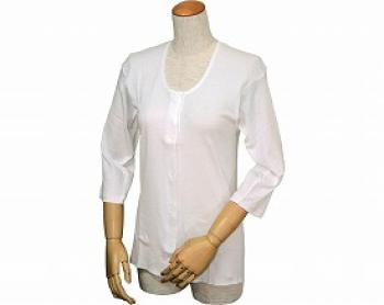ウエル/婦人イージートゥウェア　七分袖前開きシャツ（マジックテープ式）　WL-110 / M　白
