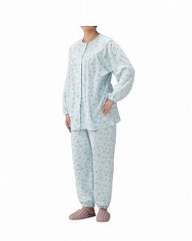 丸十服装/介護パジャマ　婦人用　オールシーズン　BK1804　フラワーブルー / S