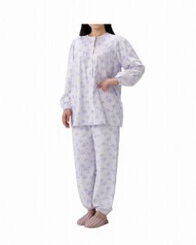 丸十服装/介護パジャマ　婦人用　オールシーズン　BK1802　フラワーパープル / S
