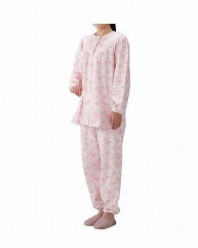 丸十服装/介護パジャマ　婦人用　オールシーズン　BK1808　フラワーピンク / S