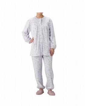 丸十服装/介護パジャマ　婦人用　オールシーズン　BK1801　フラワーパープル / S